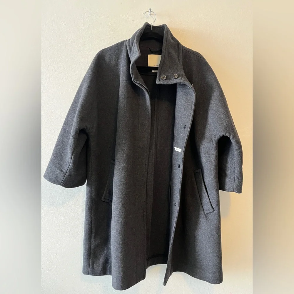 Aritzia Wilfred Dark Gray Wool & Cashmere High Collar Kimono Sleeves Coat Medium - Picture 4 of 16